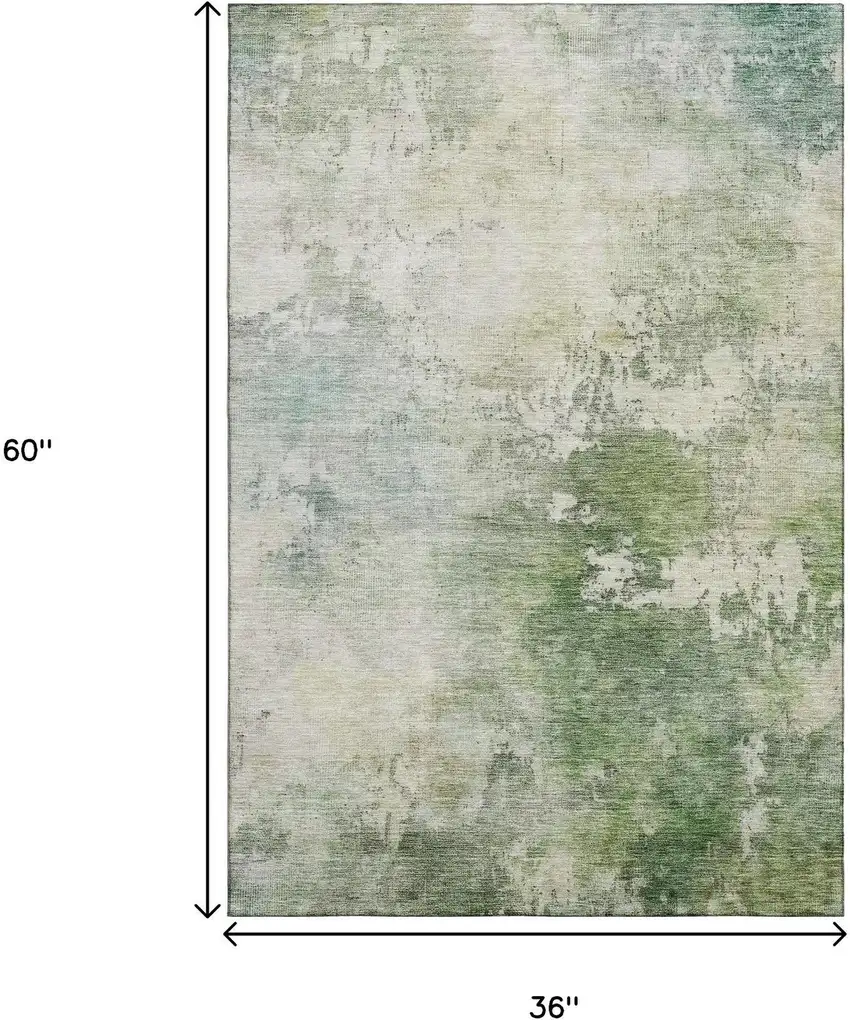 Artichoke Green And Beige Abstract Washable Area Rug With UV Protection Photo 3