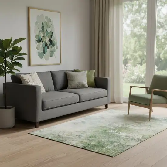 Artichoke Green And Beige Abstract Washable Area Rug With UV Protection Photo 2