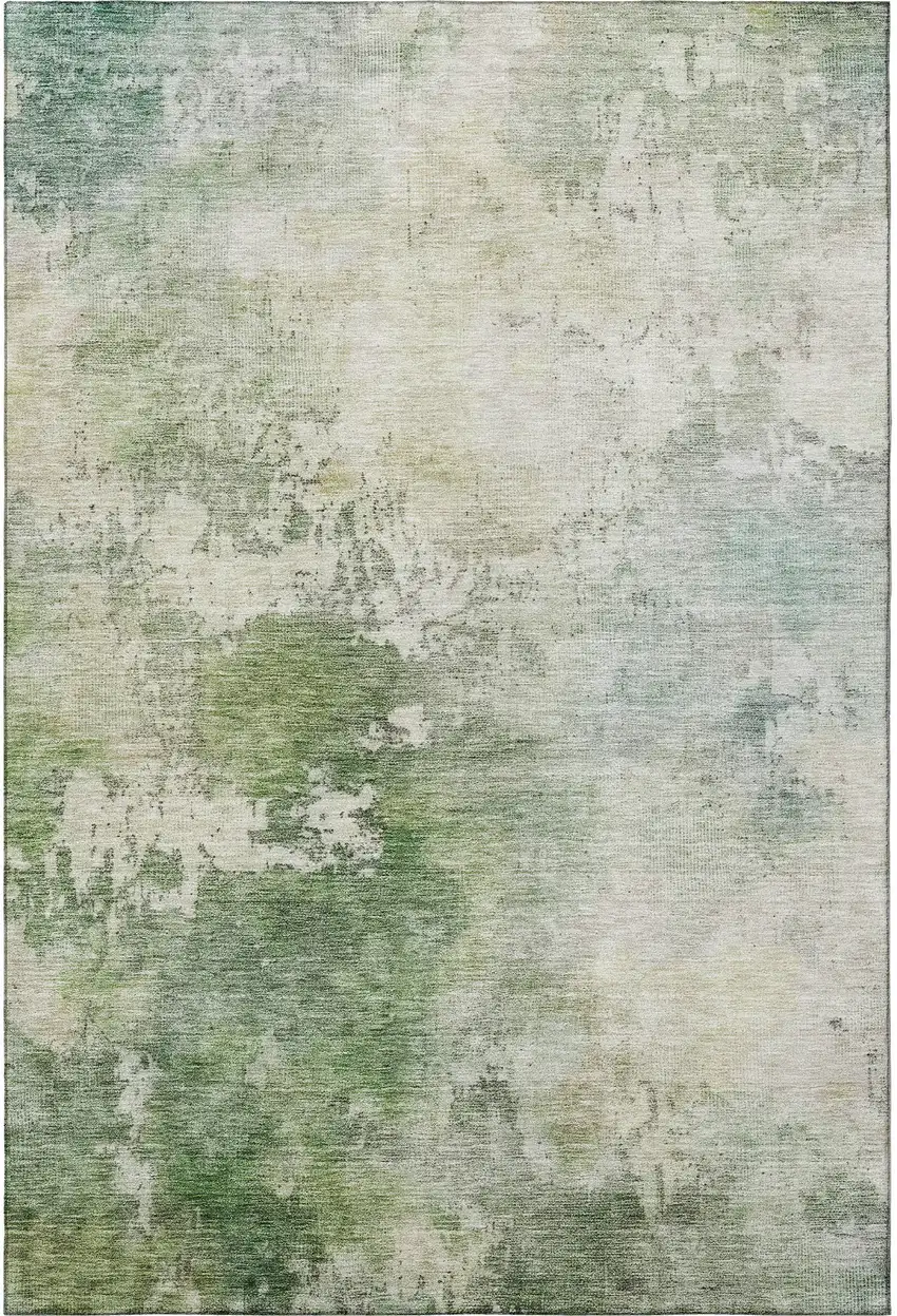 Artichoke Green And Beige Abstract Washable Area Rug With UV Protection Photo 3