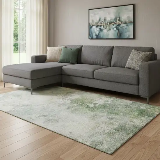 Artichoke Green And Beige Abstract Washable Area Rug With UV Protection Photo 2