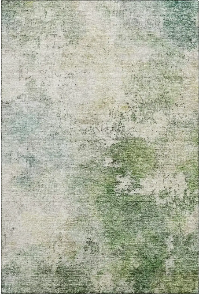 Artichoke Green And Beige Abstract Washable Area Rug With UV Protection Photo 1