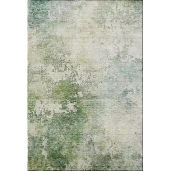 Artichoke Green And Beige Abstract Washable Area Rug With UV Protection Photo 3