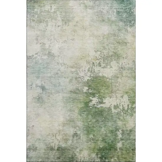 Artichoke Green And Beige Abstract Washable Area Rug With UV Protection Photo 1