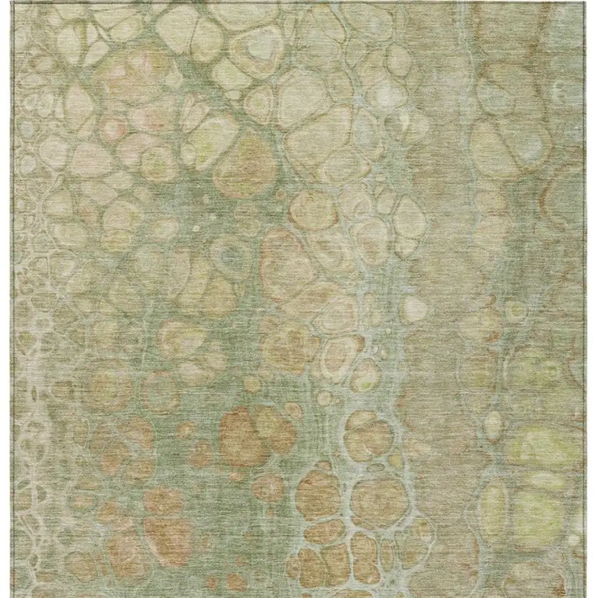 Artichoke Green And Beige Abstract Washable Indoor Outdoor Area Rug Photo 7