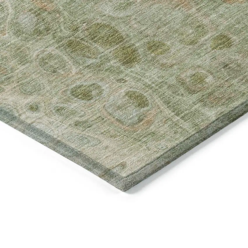 Artichoke Green And Beige Abstract Washable Indoor Outdoor Area Rug Photo 6