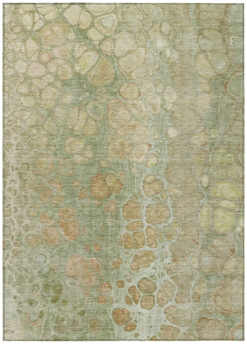 Artichoke Green And Beige Abstract Washable Indoor Outdoor Area Rug Photo 1