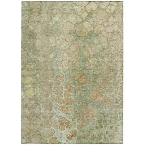 Artichoke Green And Beige Abstract Washable Indoor Outdoor Area Rug Photo 3