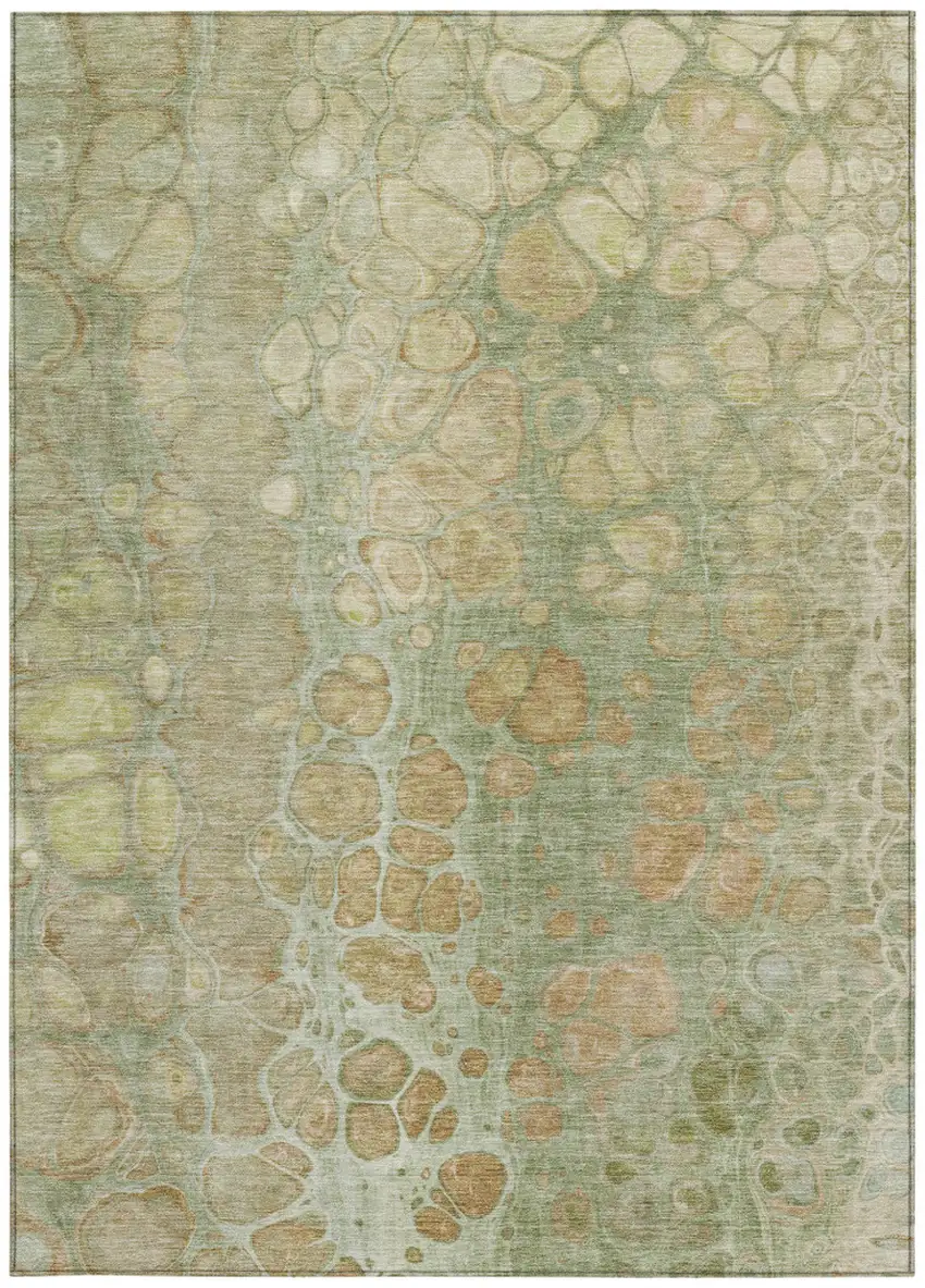 Artichoke Green And Beige Abstract Washable Indoor Outdoor Area Rug Photo 3