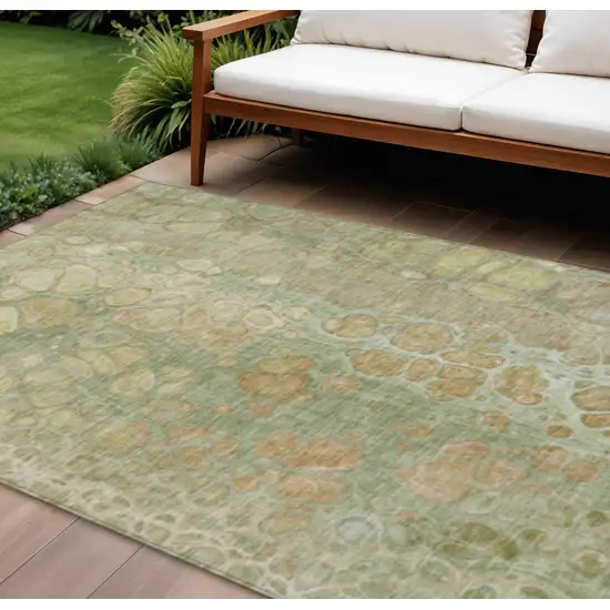 Artichoke Green And Beige Abstract Washable Indoor Outdoor Area Rug Photo 2