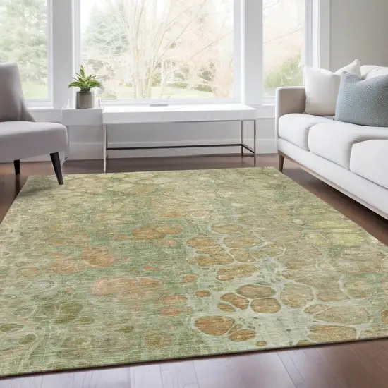 Artichoke Green And Beige Abstract Washable Indoor Outdoor Area Rug Photo 8