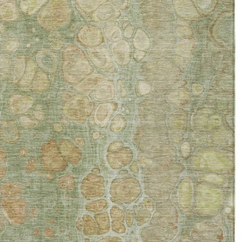 Artichoke Green And Beige Abstract Washable Indoor Outdoor Area Rug Photo 3