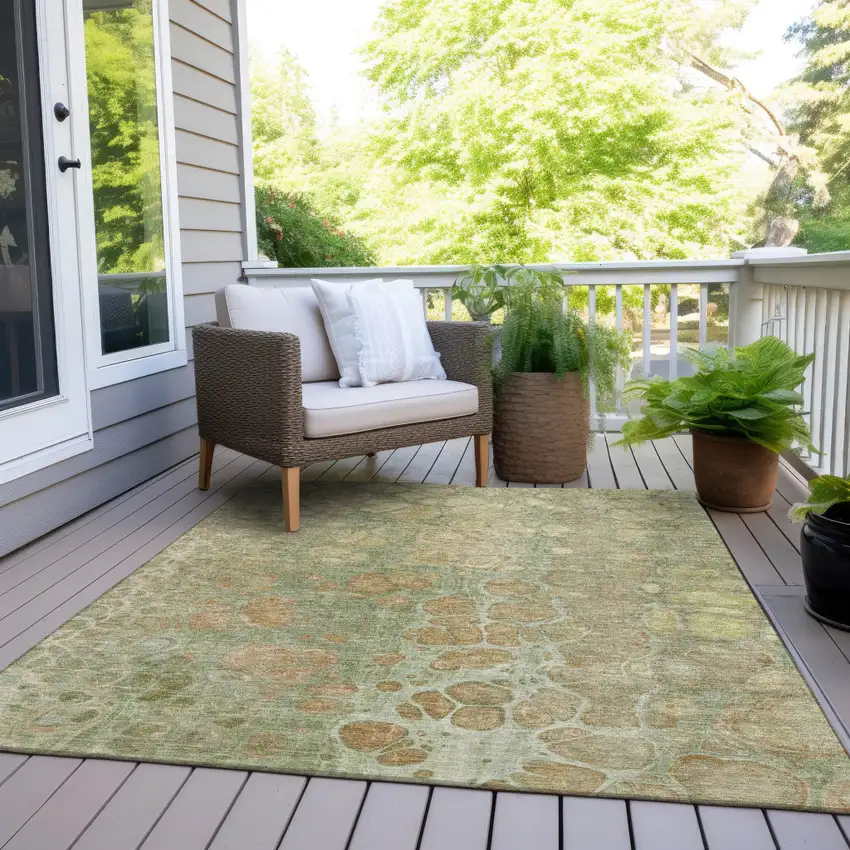 Artichoke Green And Beige Abstract Washable Indoor Outdoor Area Rug Photo 9