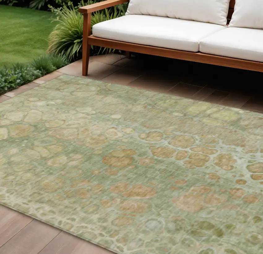 Artichoke Green And Beige Abstract Washable Indoor Outdoor Area Rug Photo 2