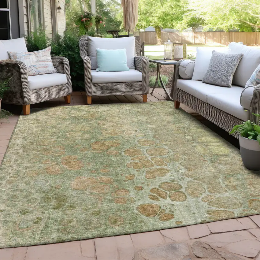 Artichoke Green And Beige Abstract Washable Indoor Outdoor Area Rug Photo 6