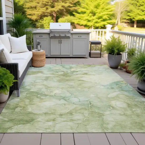 Artichoke Green And Beige Abstract Washable Indoor Outdoor Area Rug Photo 5