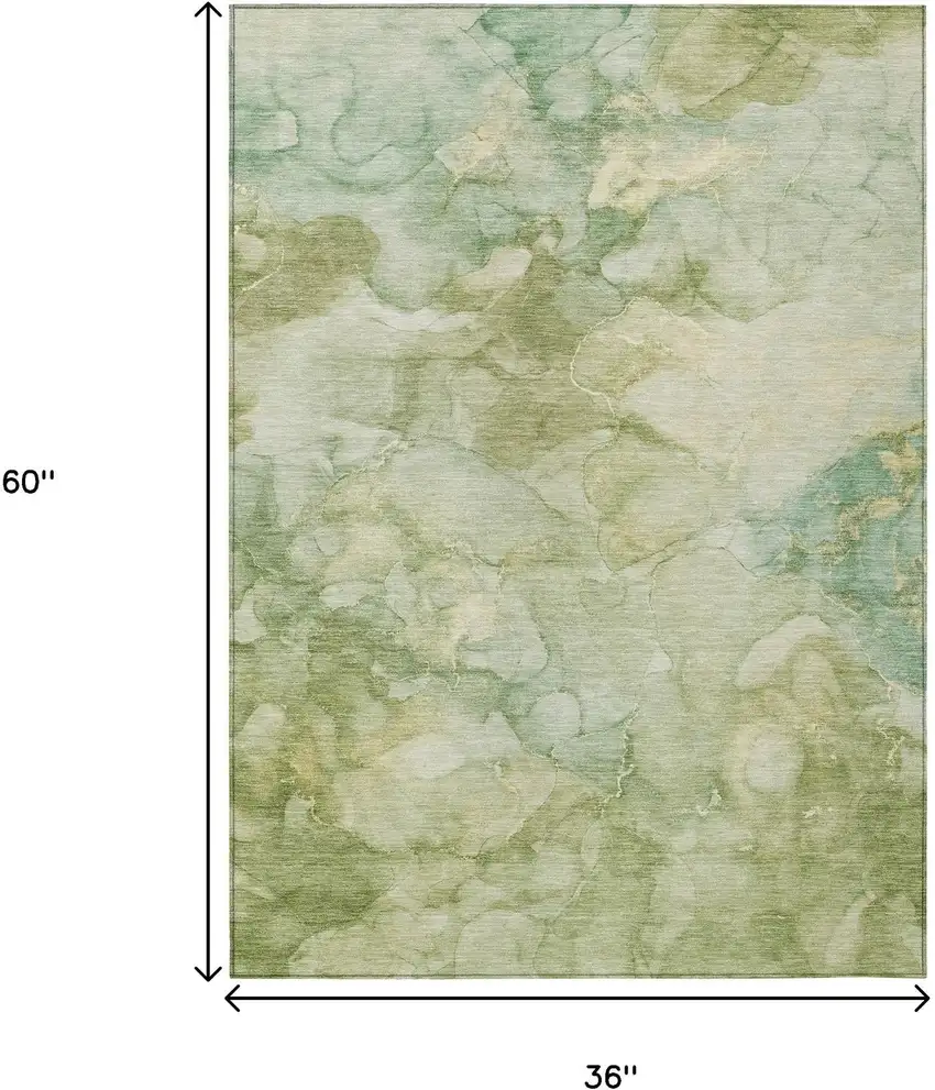 Artichoke Green And Beige Abstract Washable Indoor Outdoor Area Rug Photo 9