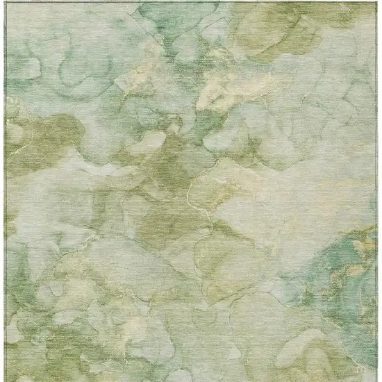 Artichoke Green And Beige Abstract Washable Indoor Outdoor Area Rug Photo 6