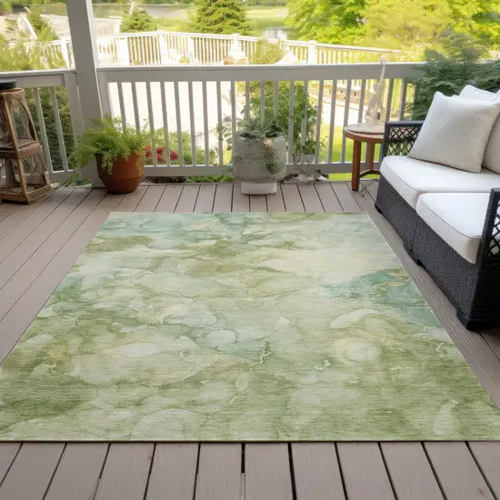 Artichoke Green And Beige Abstract Washable Indoor Outdoor Area Rug Photo 8
