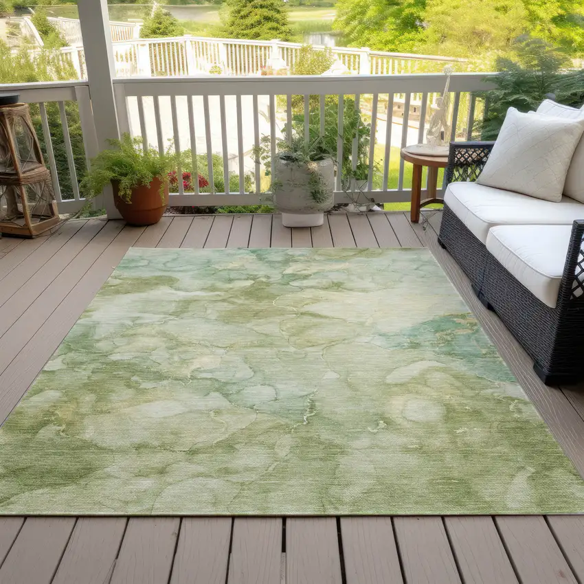 Artichoke Green And Beige Abstract Washable Indoor Outdoor Area Rug Photo 8