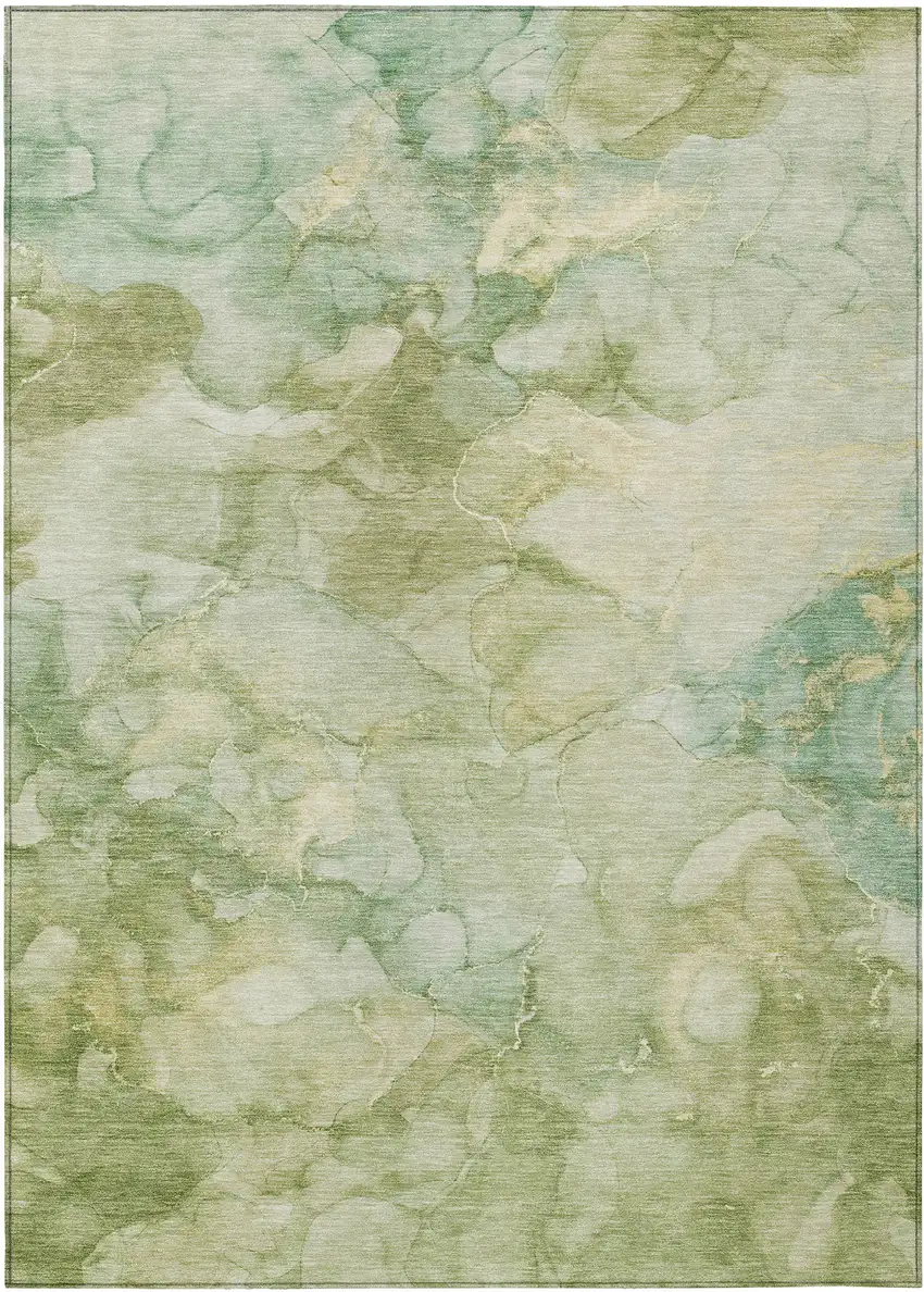 Artichoke Green And Beige Abstract Washable Indoor Outdoor Area Rug Photo 9
