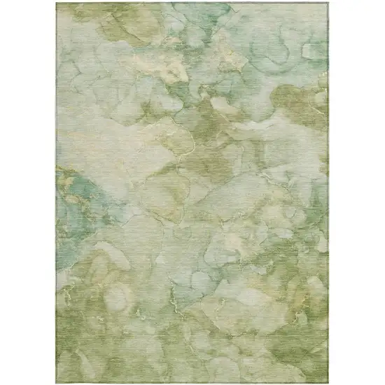Artichoke Green And Beige Abstract Washable Indoor Outdoor Area Rug Photo 1