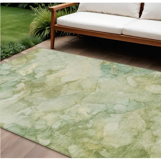 Artichoke Green And Beige Abstract Washable Indoor Outdoor Area Rug Photo 2