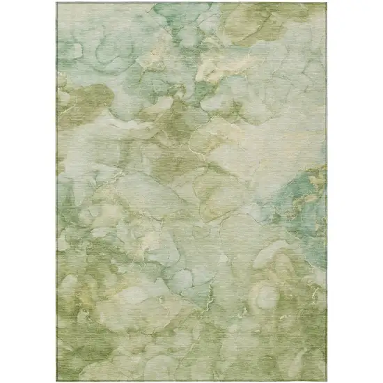 Artichoke Green And Beige Abstract Washable Indoor Outdoor Area Rug Photo 9