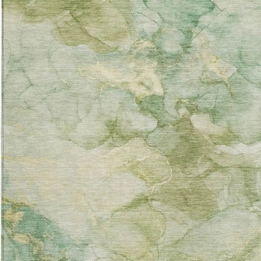 Artichoke Green And Beige Abstract Washable Indoor Outdoor Area Rug Photo 3