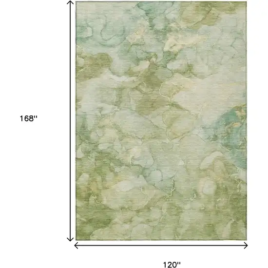 Artichoke Green And Beige Abstract Washable Indoor Outdoor Area Rug Photo 9