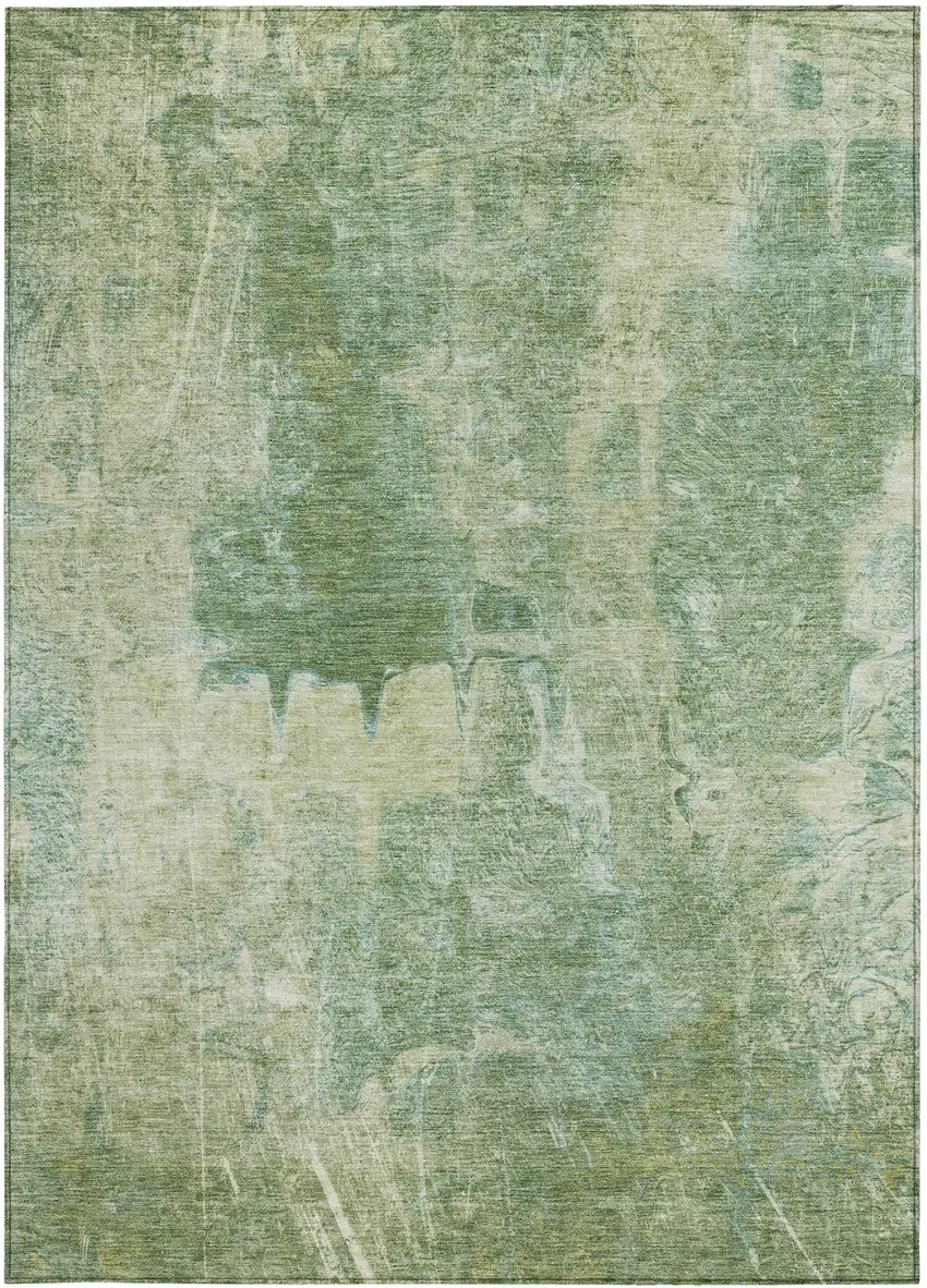 Artichoke Green And Beige Abstract Washable Indoor Outdoor Area Rug Photo 5