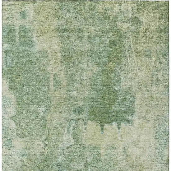 Artichoke Green And Beige Abstract Washable Indoor Outdoor Area Rug Photo 4
