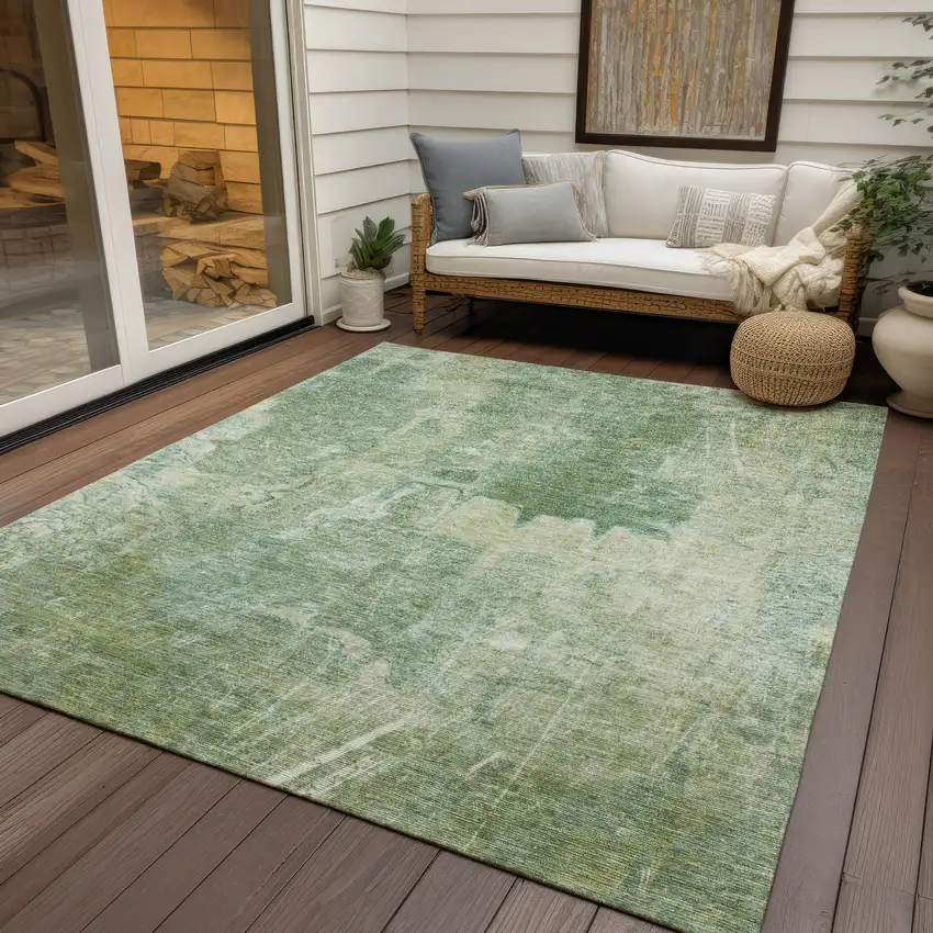 Artichoke Green And Beige Abstract Washable Indoor Outdoor Area Rug Photo 9