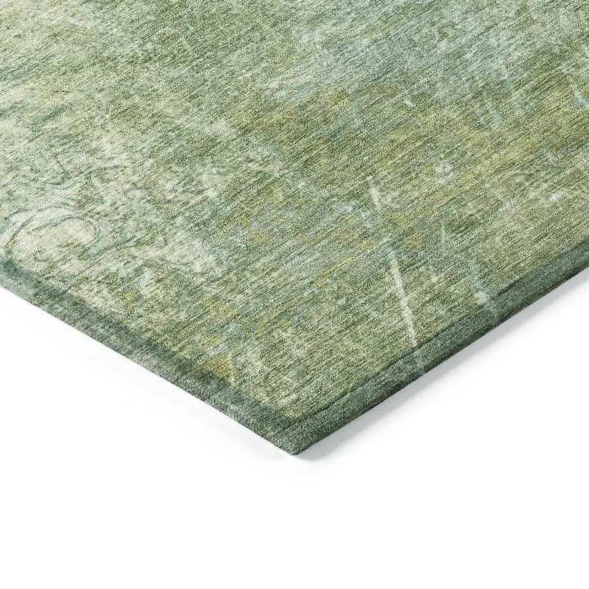 Artichoke Green And Beige Abstract Washable Indoor Outdoor Area Rug Photo 5