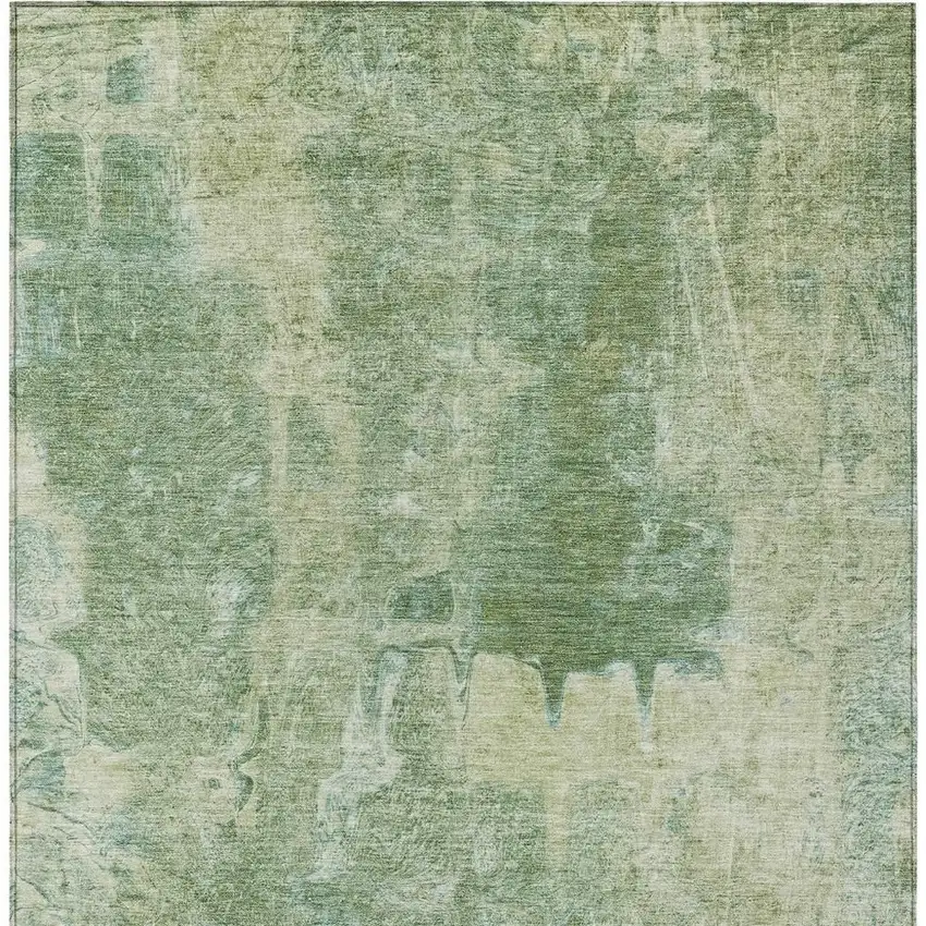 Artichoke Green And Beige Abstract Washable Indoor Outdoor Area Rug Photo 4