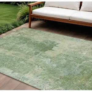 Photo of Artichoke Green And Beige Abstract Washable Indoor Outdoor Area Rug