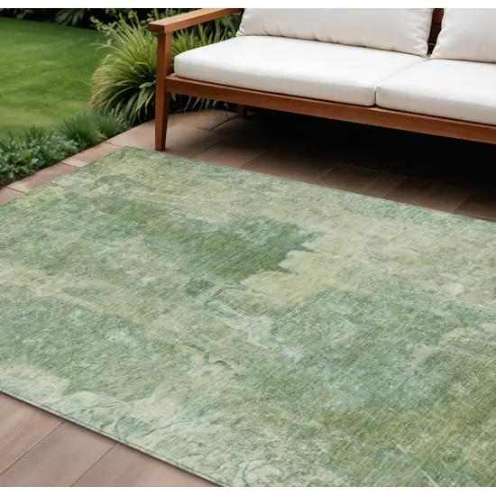 Artichoke Green And Beige Abstract Washable Indoor Outdoor Area Rug Photo 1