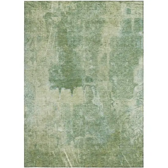 Artichoke Green And Beige Abstract Washable Indoor Outdoor Area Rug Photo 5