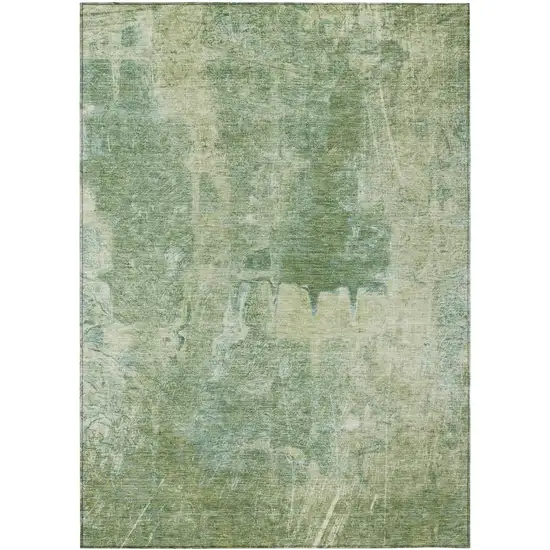Artichoke Green And Beige Abstract Washable Indoor Outdoor Area Rug Photo 2