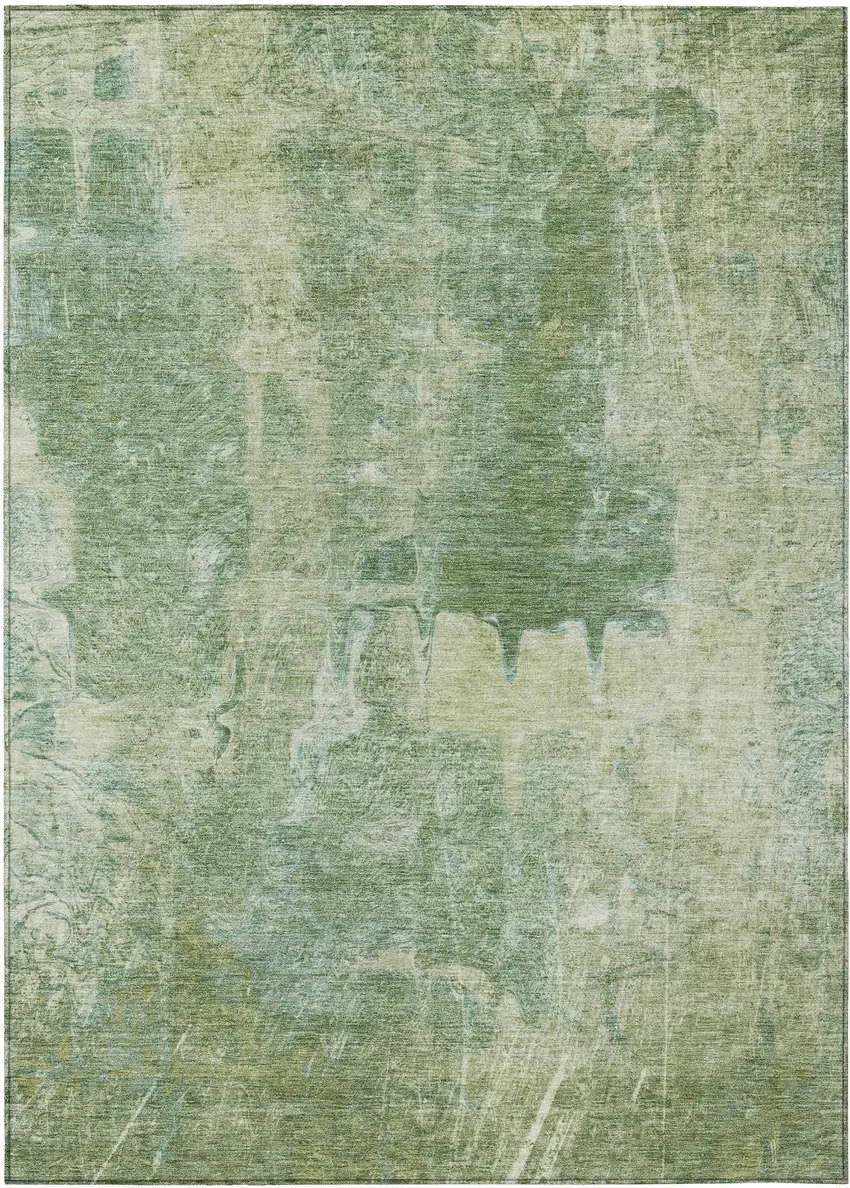 Artichoke Green And Beige Abstract Washable Indoor Outdoor Area Rug Photo 2