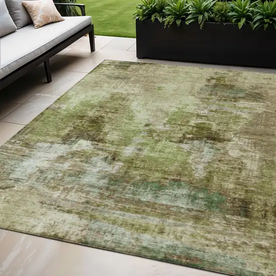 Artichoke Green And Beige Abstract Washable Indoor Outdoor Area Rug Photo 1