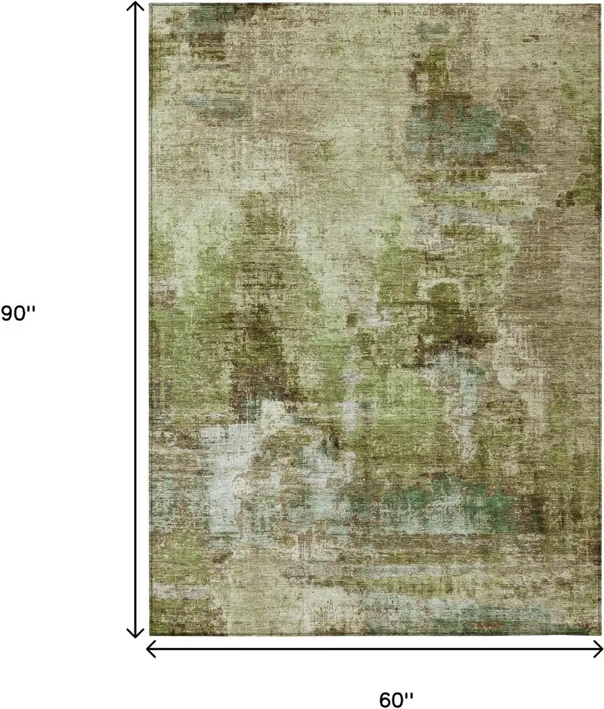 Artichoke Green And Beige Abstract Washable Indoor Outdoor Area Rug Photo 3