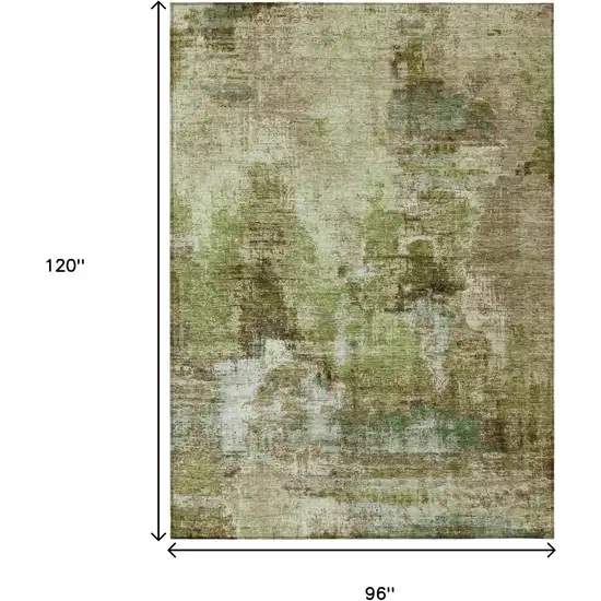 Artichoke Green And Beige Abstract Washable Indoor Outdoor Area Rug Photo 3