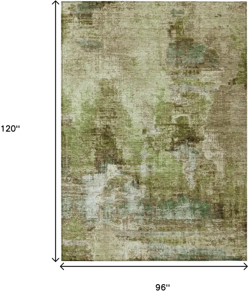 Artichoke Green And Beige Abstract Washable Indoor Outdoor Area Rug Photo 3