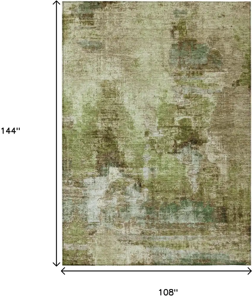 Artichoke Green And Beige Abstract Washable Indoor Outdoor Area Rug Photo 3