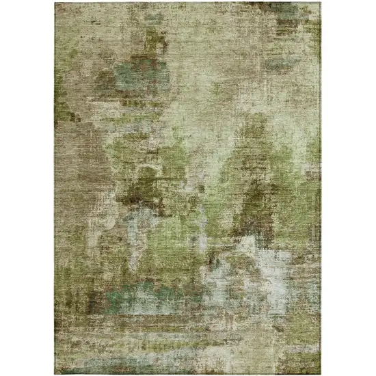 Artichoke Green And Beige Abstract Washable Indoor Outdoor Area Rug Photo 4