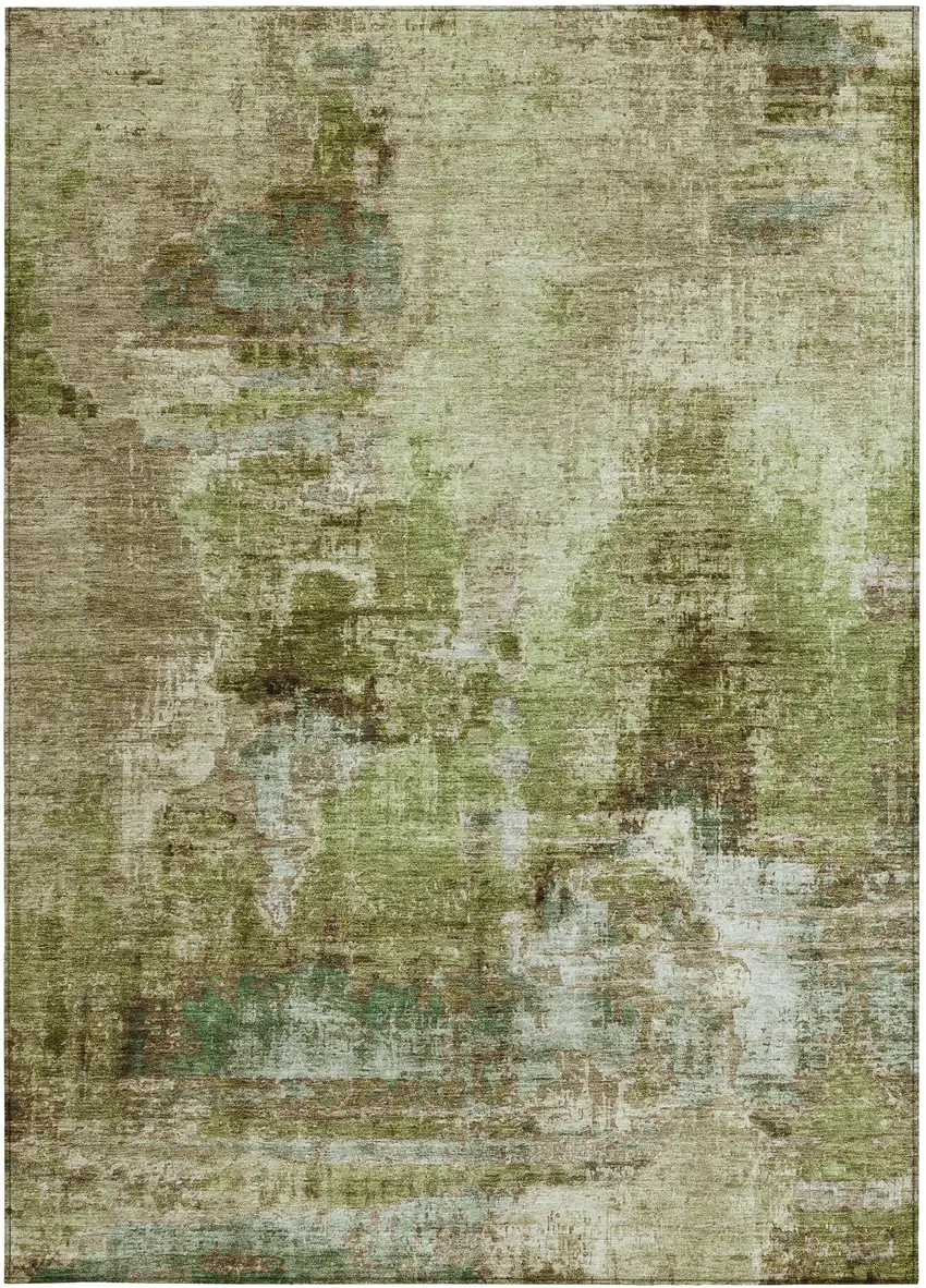 Artichoke Green And Beige Abstract Washable Indoor Outdoor Area Rug Photo 4