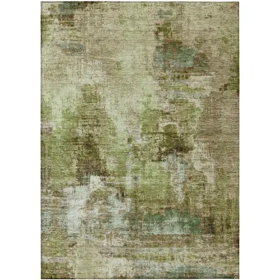 Artichoke Green And Beige Abstract Washable Indoor Outdoor Area Rug Photo 2