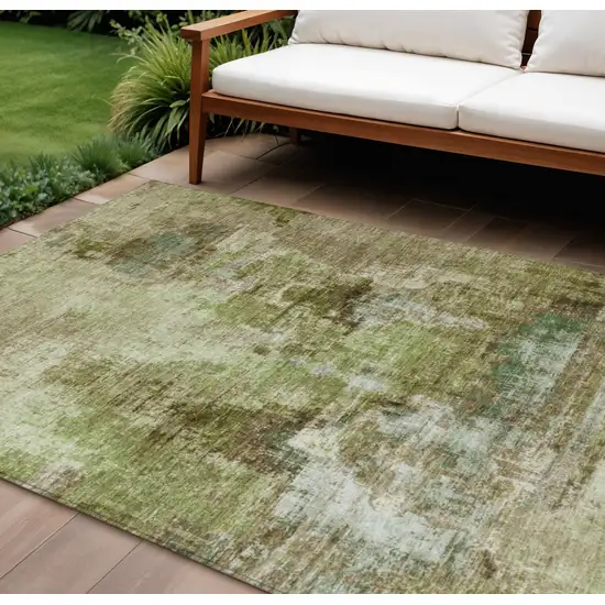 Artichoke Green And Beige Abstract Washable Indoor Outdoor Area Rug Photo 1