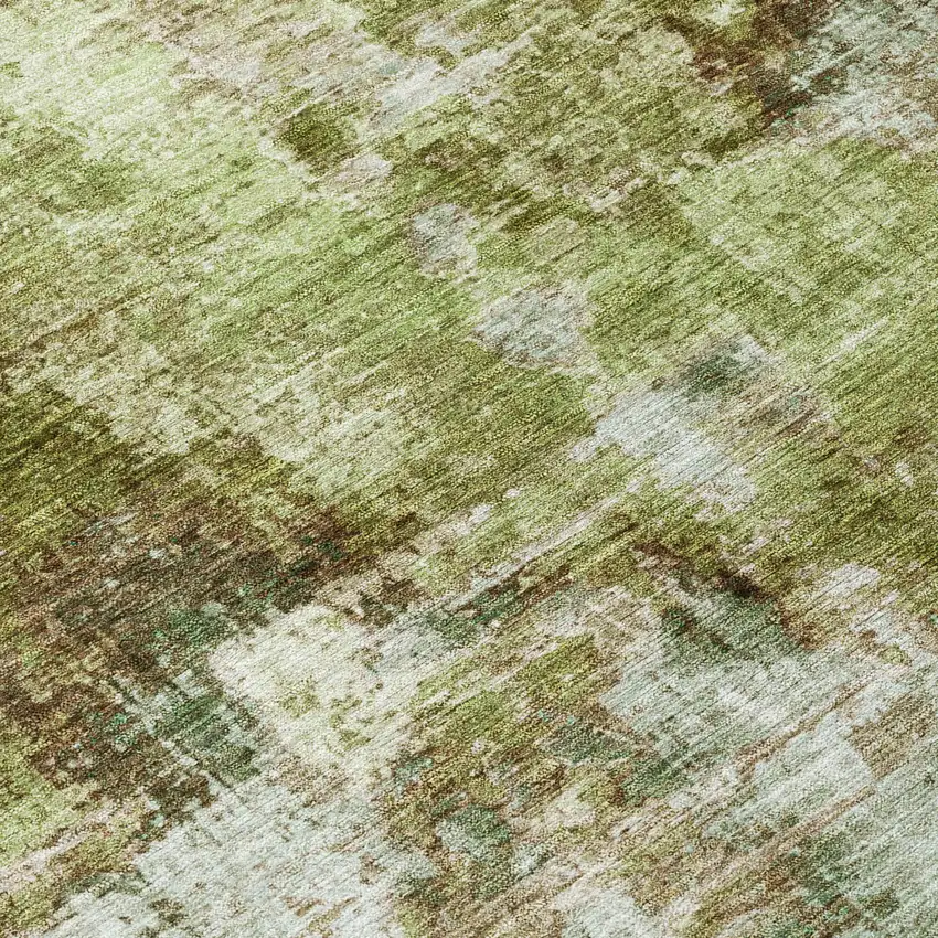 Artichoke Green And Beige Abstract Washable Indoor Outdoor Area Rug Photo 7