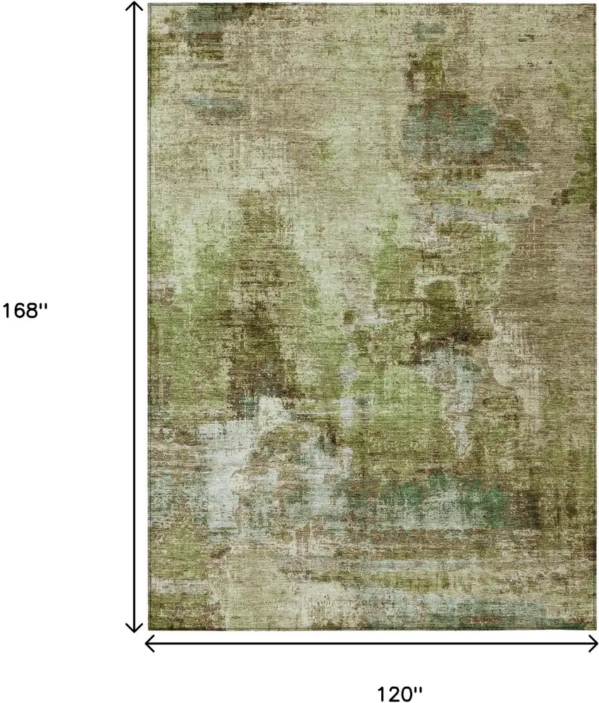 Artichoke Green And Beige Abstract Washable Indoor Outdoor Area Rug Photo 3